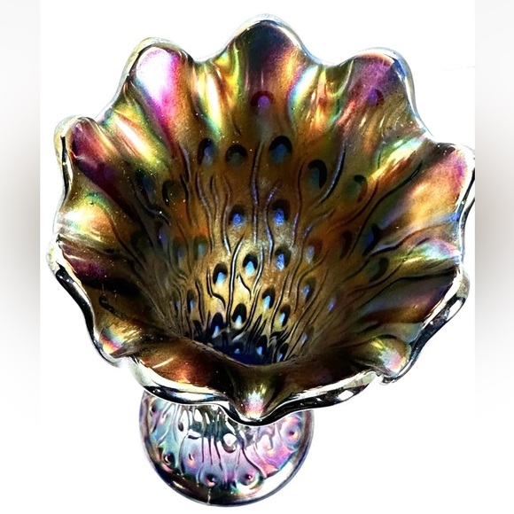 Rarest Cobalt Blue Glass Peacock Design 9 Finger Carnival vase Stunning - Picture 3 of 12